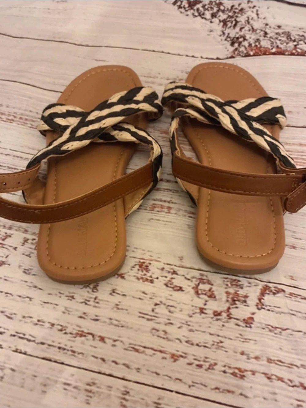 Kids Girl’s Braided Black and Cream Slingback Sandals